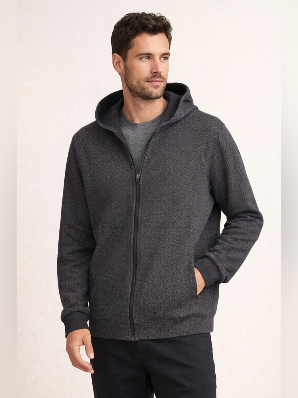 Vince Gray Hooded Zip Jacket Size M Textured Knit Lightweight Coat